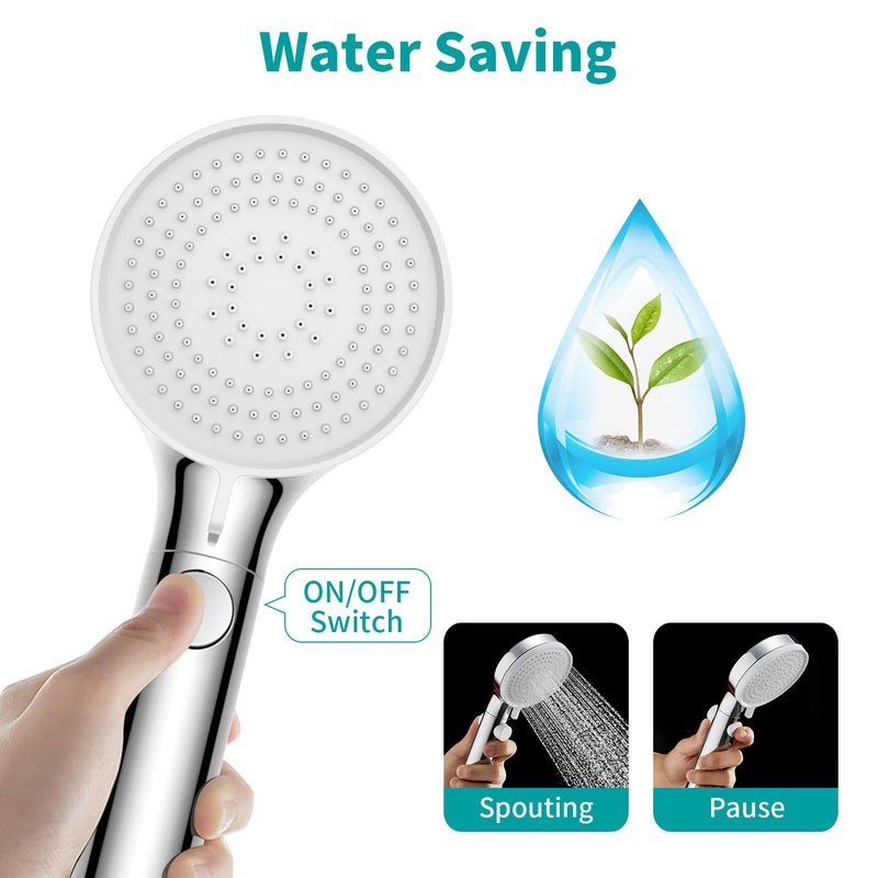 MIAOHUI Shower Head with Hose and on off Switch, 3 Setting High Pressure Handheld Shower Head, Removable Shower Head with Hose, Adjustable Angle Bracket, Low-Reach Wand Holder, Chrome - Image 4